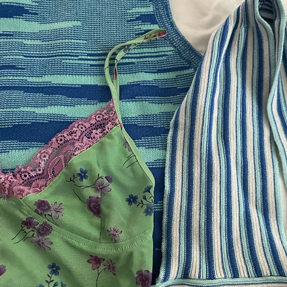 Blue and green tops style bundle motel rocks tank top halter tie top